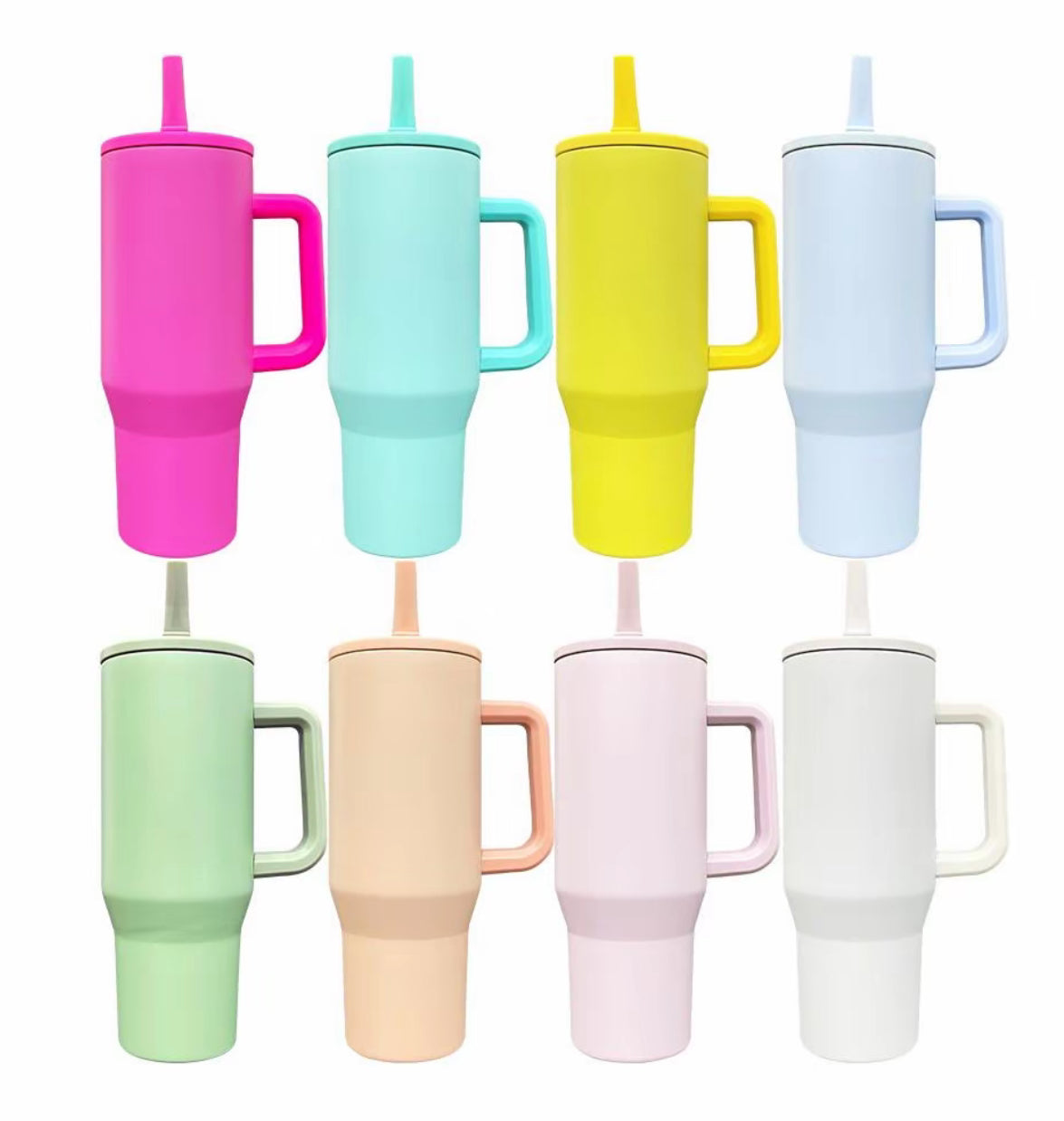 40oz. Colored stainless steel flip straw tumbler with handle