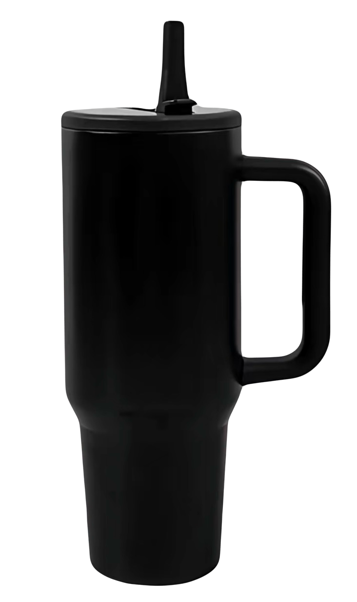 40oz. Colored stainless steel flip straw tumbler with handle